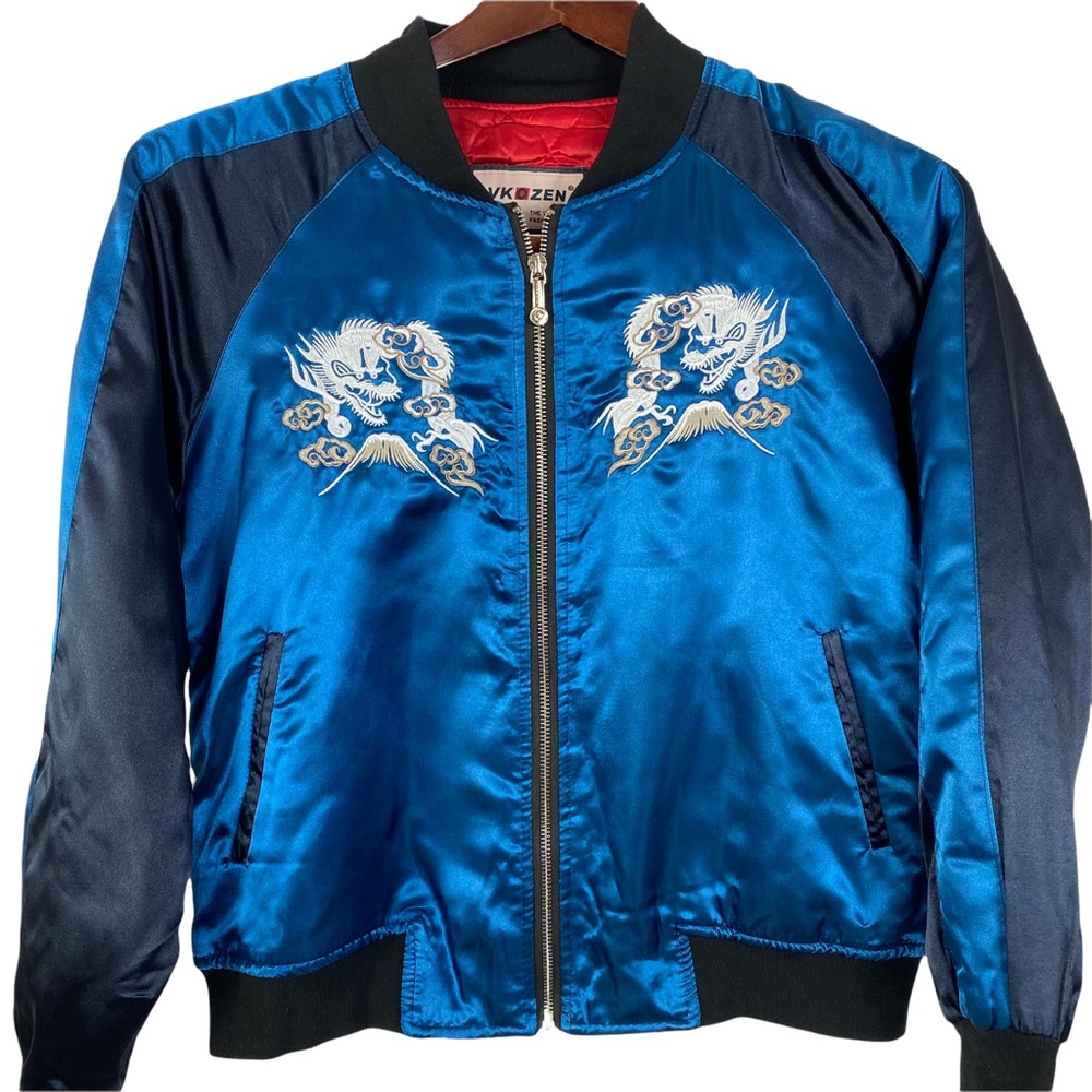 Rare! "SUKAJAN" Dragons and Mt. Fuji VKozen embroidery Bomber Jacket Blu… - Picture 2 of 10